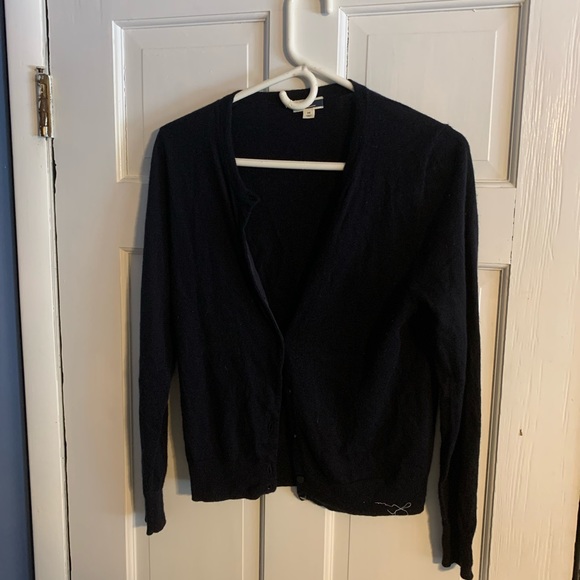 J.Crew 100% Cashmere Button Down Sweater in Black Size Medium Small Hole see pix - Picture 1 of 5